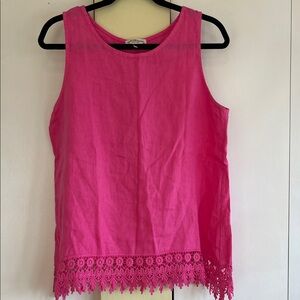 Terzo Millennio Women's Hot Pink Sleeveless Crochet Hem Tank Top